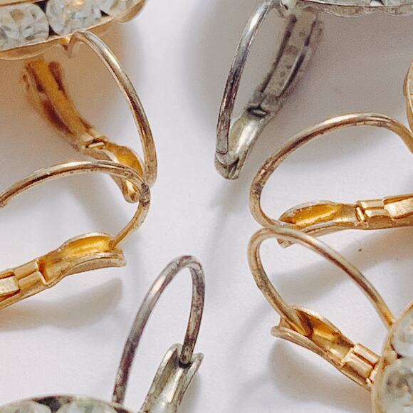 Vintage Lot of 3 Earrings Pairs Rivoli Rhinestone Leverback Mid Century Sparkly - Picture 10 of 16